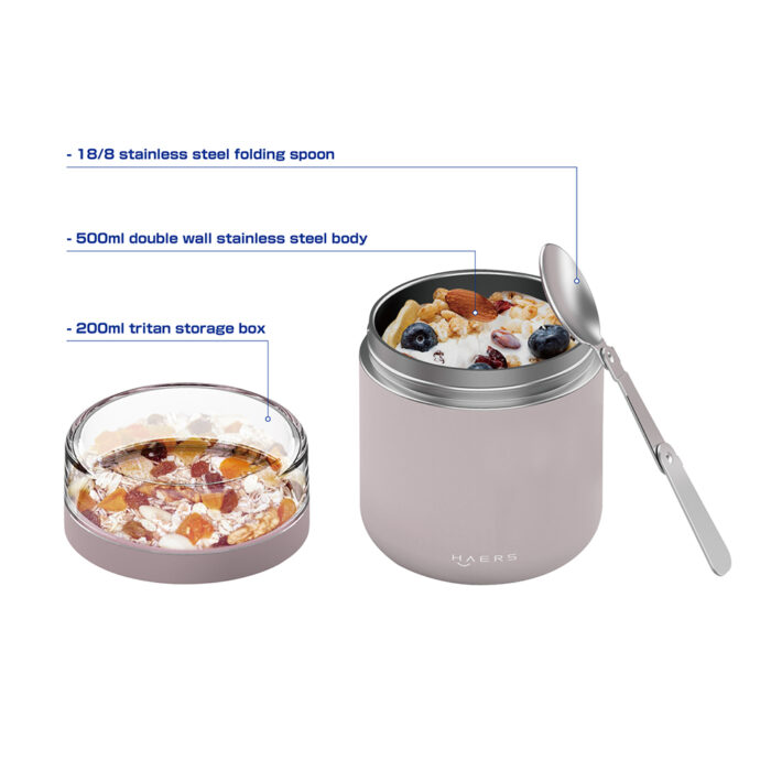 dual-use lid in the insulated food jar - Haers Drinkware