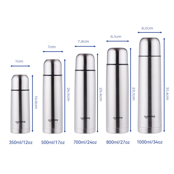 capacities and dimension of Stainless Steel Vacuum Flask - Haers Drinkware