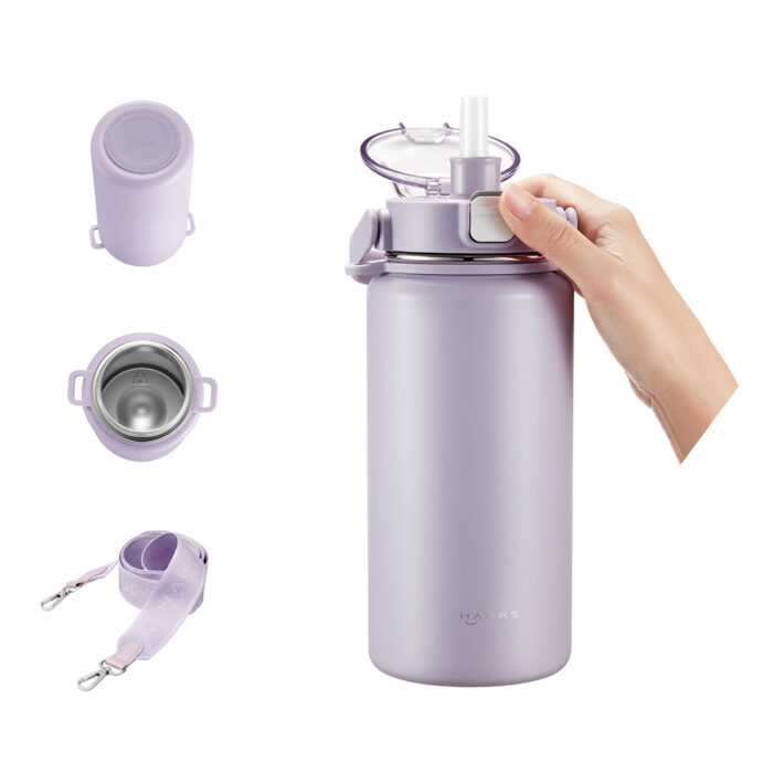 Lid structure of insulated water bottle with straw - Haers Drinkware