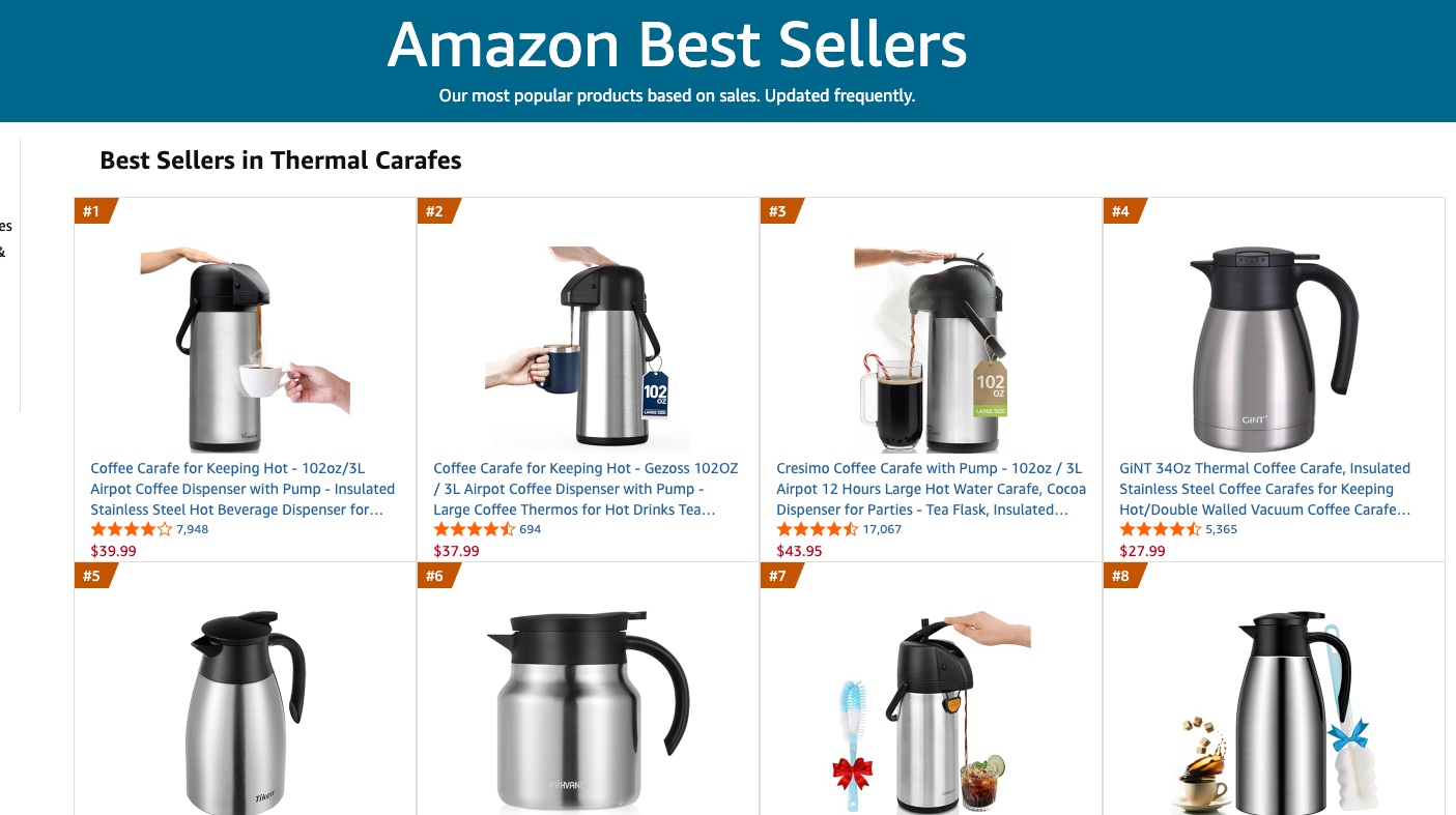 best sellers on amazon in thermal carafes