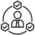 abstract icon of a person seated inside a circular ring with three hexagon-like nodes around the edge.