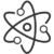 stylized atom logo with three orbiting rings and circular nuclei